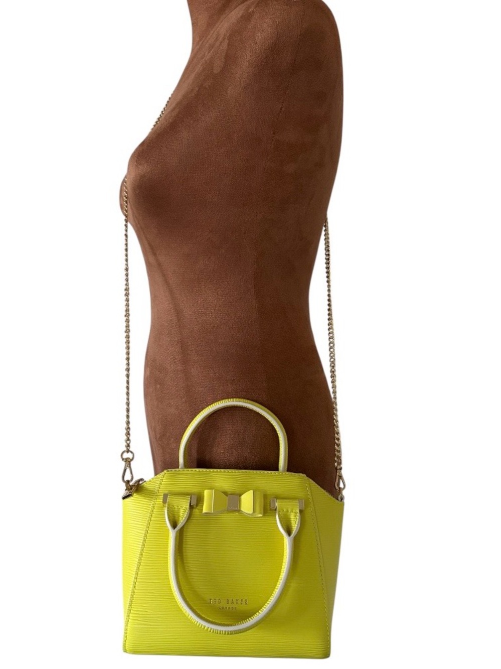 Ted Baker Bow Micro Leather Tote Bag Lime Green Crossbody Satchel - Picture 11 of 13